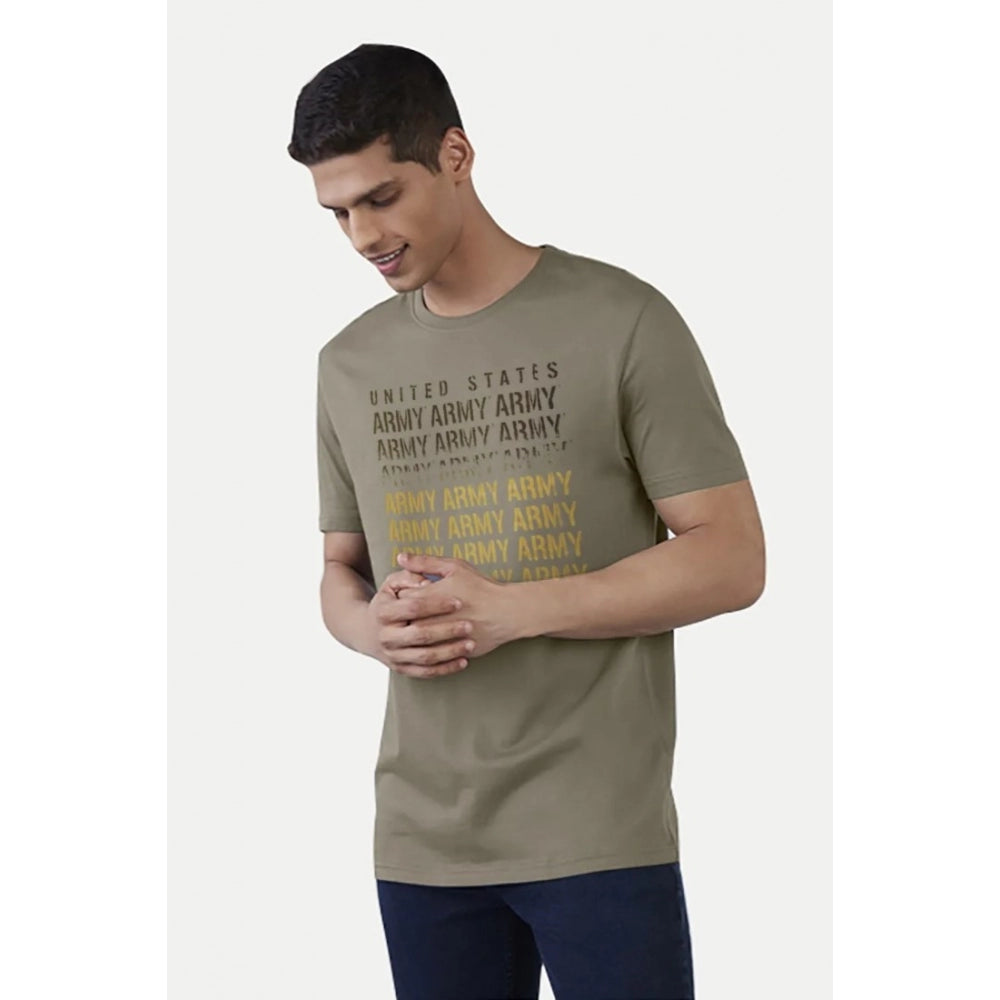 Roneclick Men's Casual Half sleeve Printed Cotton Crew Neck T-shirt (Olive)