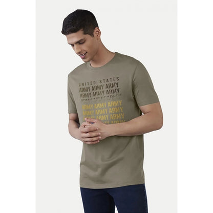 Roneclick Men's Casual Half sleeve Printed Cotton Crew Neck T-shirt (Olive)