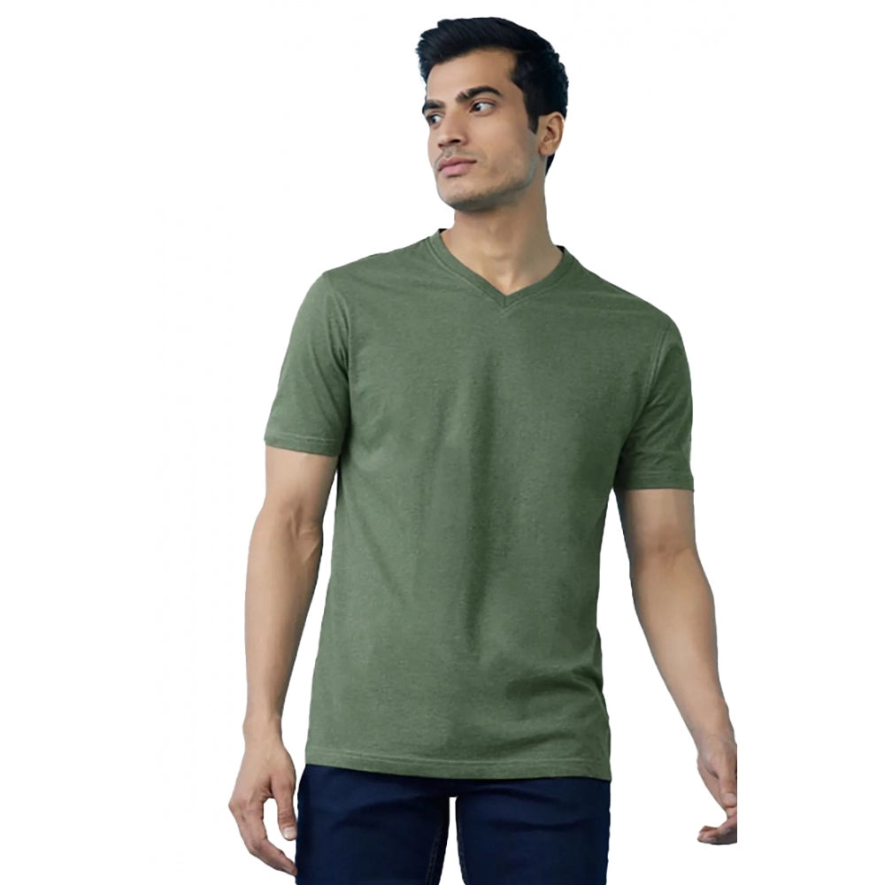 Roneclick Men's Casual Half sleeve Solid Cotton V Neck T-shirt (Green)