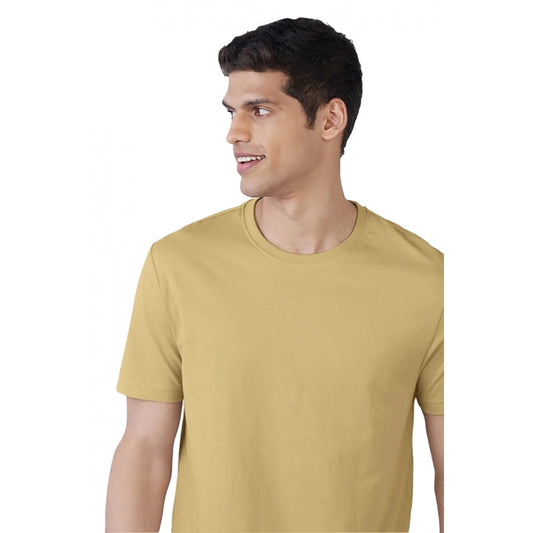 Roneclick Men's Casual Half sleeve Solid Polyester Crew Neck T-shirt (Sand)