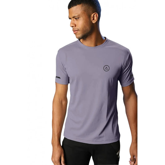 Roneclick Men's Casual Half sleeve Solid Polyester Crew Neck T-shirt (Lilac)