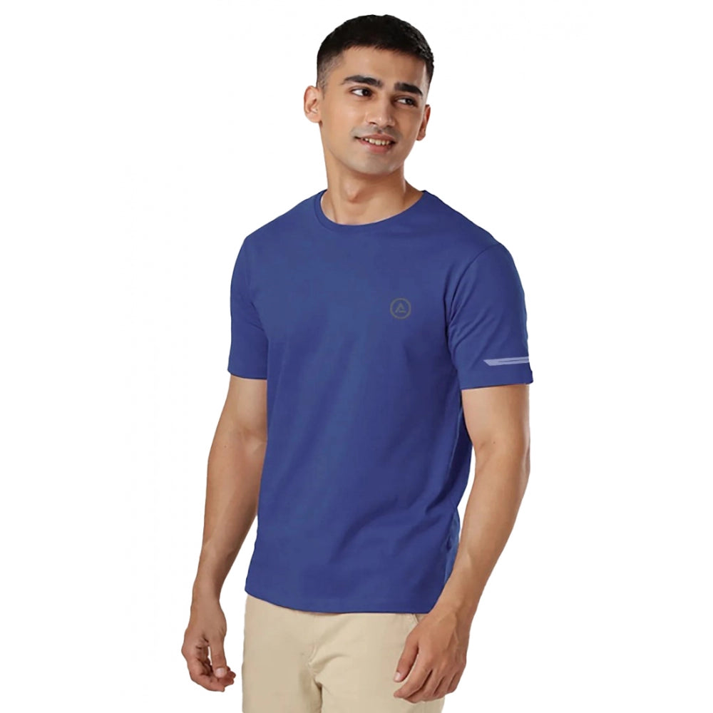 Roneclick Men's Casual Half sleeve Solid Polyester Crew Neck T-shirt (Blue)