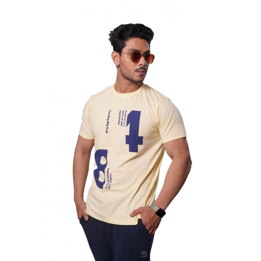 Roneclick Men's Casual Half sleeve Printed Cotton Crew Neck T-shirt (Beige)