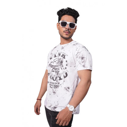 Roneclick Men's Casual Half sleeve Printed Cotton Crew Neck T-shirt (White)