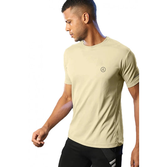 Roneclick Men's Casual Half sleeve Solid Polyester Crew Neck T-shirt (Sand)