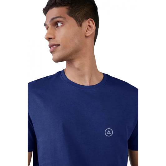 Roneclick Men's Casual Half sleeve Solid Polyester Crew Neck T-shirt (Blue)