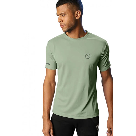 Roneclick Men's Casual Half sleeve Solid Polyester Crew Neck T-shirt (Pista)