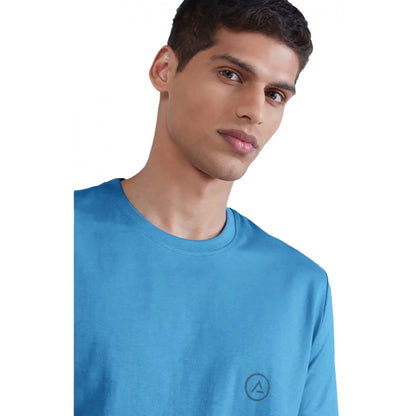 Roneclick Men's Casual Half sleeve Solid Polyester Crew Neck T-shirt (Light Blue)