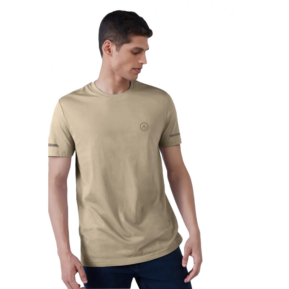 Roneclick Men's Casual Half sleeve Solid Polyester Crew Neck T-shirt (Beige)