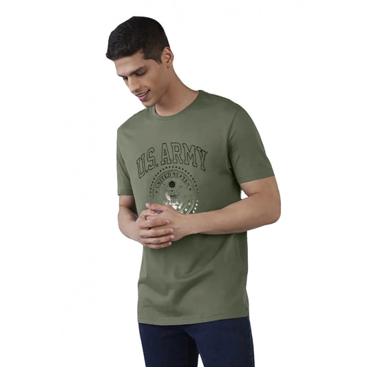 Roneclick Men's Casual Half sleeve Printed Cotton Crew Neck T-shirt (Military Green)