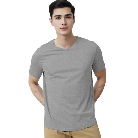 Roneclick Men's Casual Half sleeve Solid Cotton V Neck T-shirt (Grey Melange)