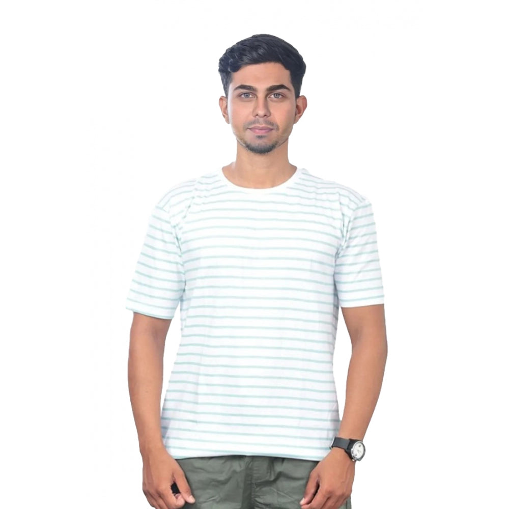 Roneclick Men's Casual Half sleeve Stripped Cotton Crew Neck T-shirt (Green)