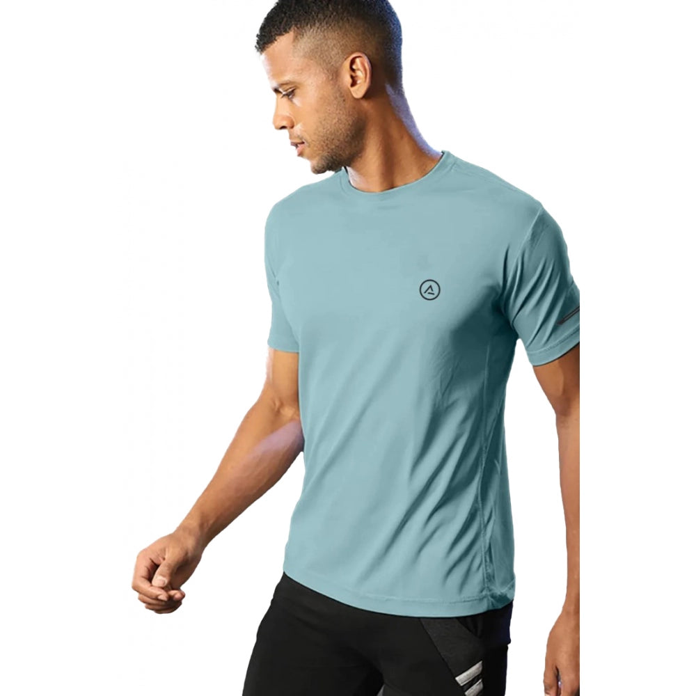 Roneclick Men's Casual Half sleeve Solid Polyester Crew Neck T-shirt (Turquoise Blue)