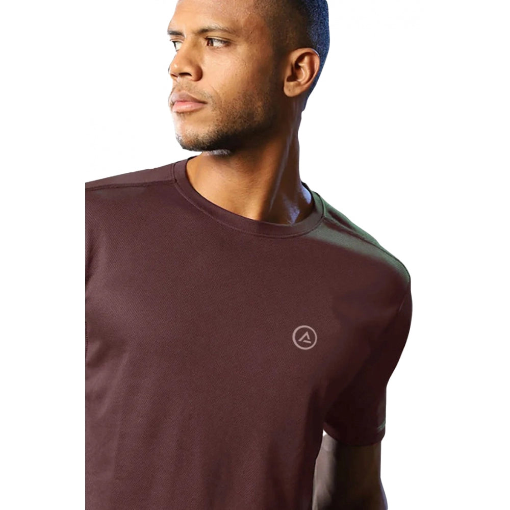 Roneclick Men's Casual Half sleeve Solid Polyester Crew Neck T-shirt (Maroon)