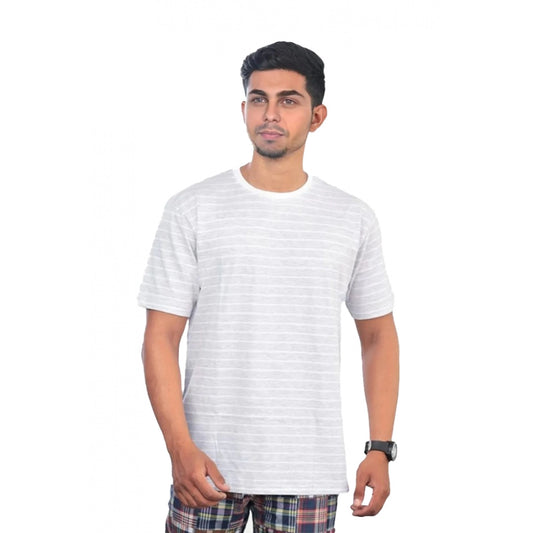 Roneclick Men's Casual Half sleeve Stripped Cotton Crew Neck T-shirt (Grey )