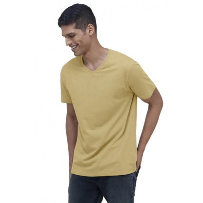 Roneclick Men's Casual Half sleeve Solid Cotton V Neck T-shirt (Sand)