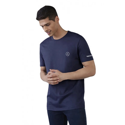 Roneclick Men's Casual Half sleeve Solid Polyester Crew Neck T-shirt (Navy)