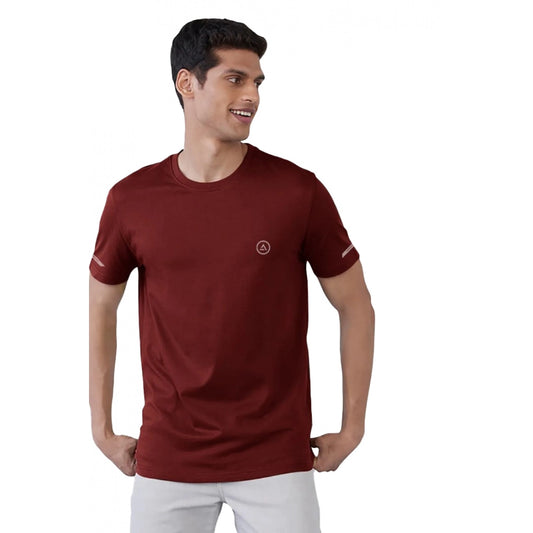 Roneclick Men's Casual Half sleeve Solid Polyester Crew Neck T-shirt (Maroon)