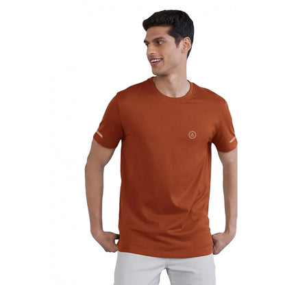 Roneclick Men's Casual Half sleeve Solid Polyester Crew Neck T-shirt (Rust)