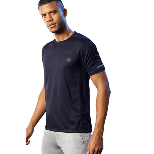 Roneclick Men's Casual Half sleeve Solid Polyester Crew Neck T-shirt (Navy)