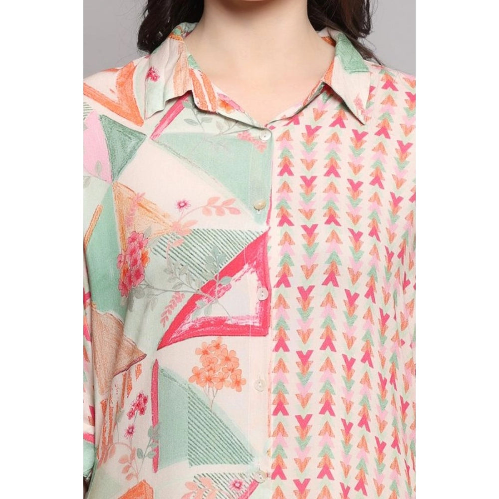 Roneclick Women's Casual 3/4 Sleeve Viscose Rayon Printed Kurti (Pink)