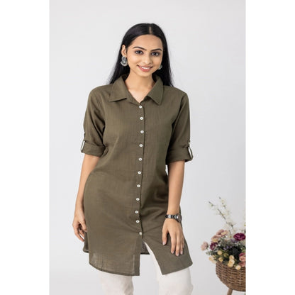 Roneclick Women's Casual 3/4 Sleeve Viscose Rayon Solid Kurti (Dark Green)