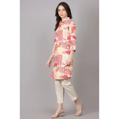 Roneclick Women's Casual 3/4 Sleeve Viscose Rayon Printed Kurti (Pink)