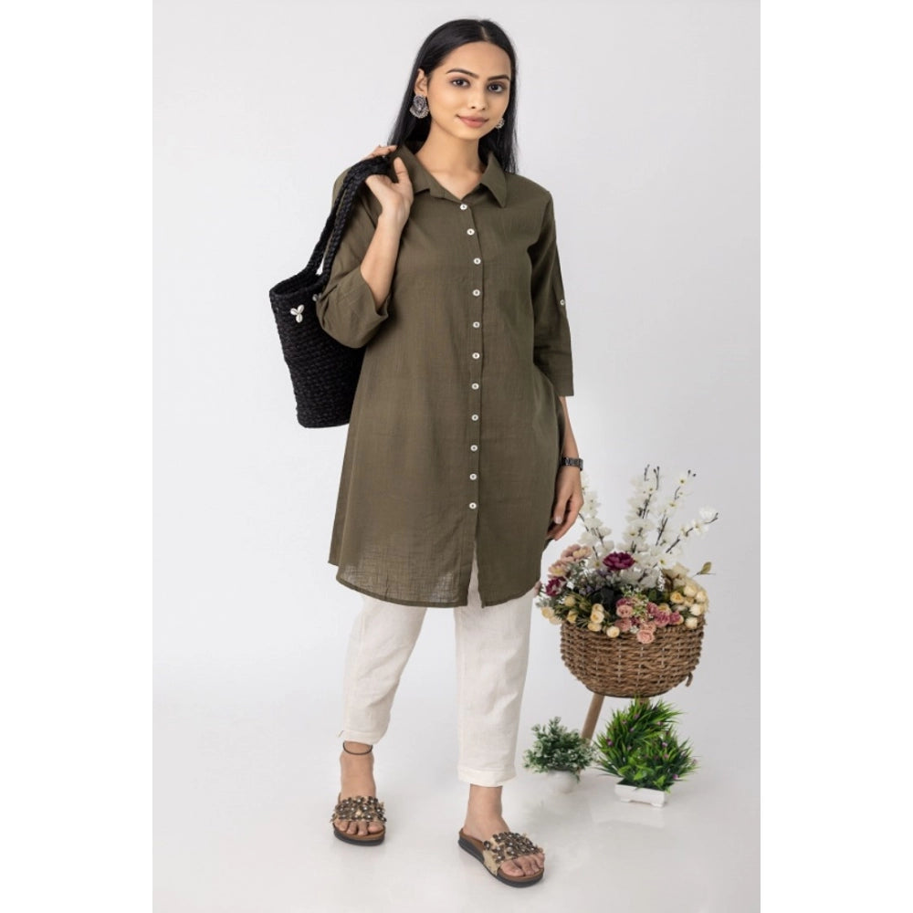 Roneclick Women's Casual 3/4 Sleeve Viscose Rayon Solid Kurti (Dark Green)