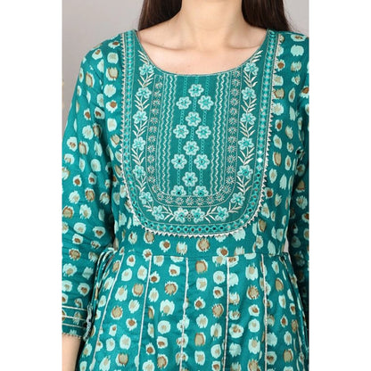 Roneclick Women's Casual 3/4 Sleeve Cotton Blend Printed Kurti (Light Blue)