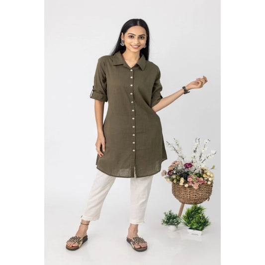 Roneclick Women's Casual 3/4 Sleeve Viscose Rayon Solid Kurti (Dark Green)