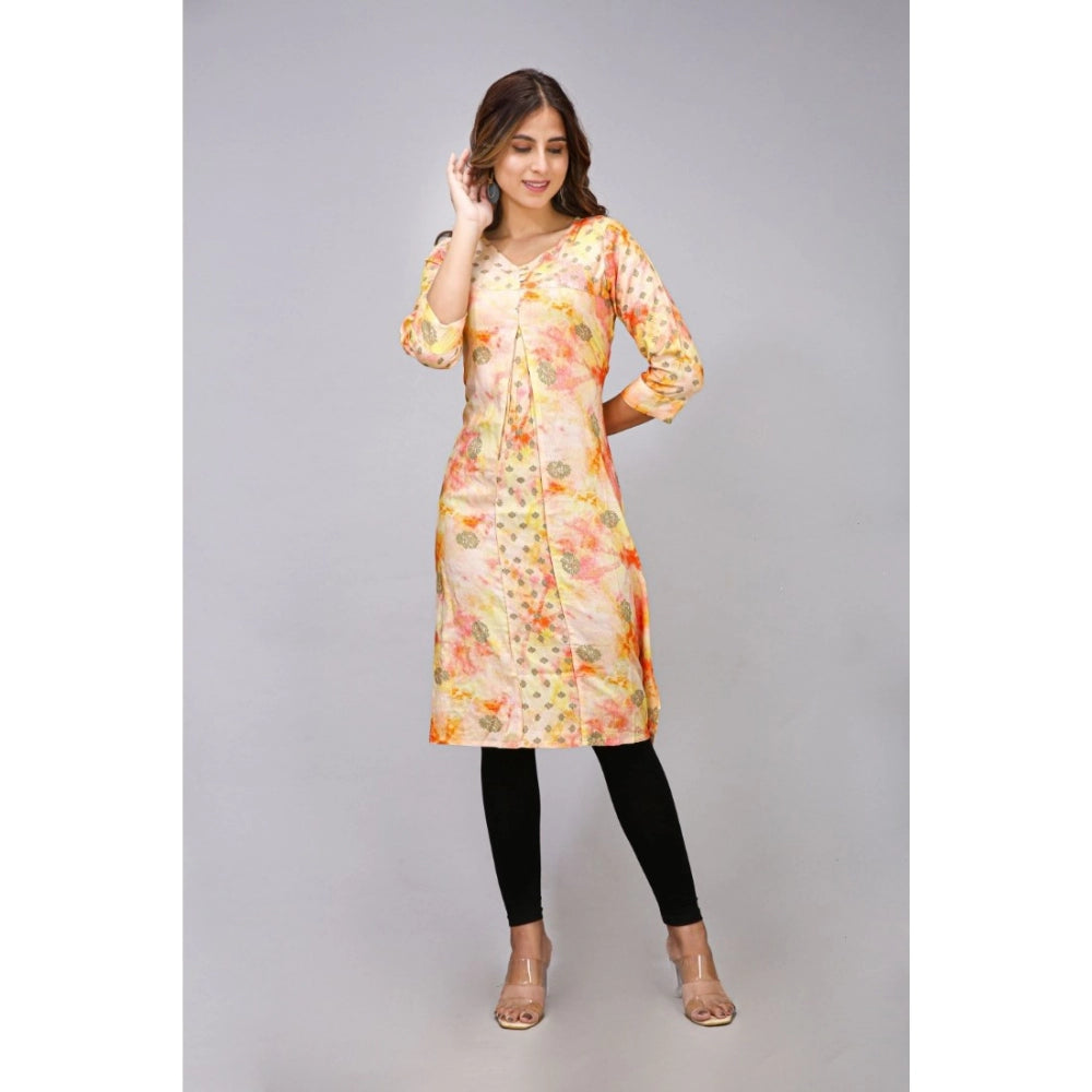 Roneclick Women's Casual 3/4 Sleeve Viscose Rayon Printed Kurti (Orange)