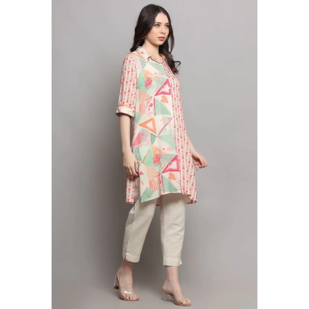 Roneclick Women's Casual 3/4 Sleeve Viscose Rayon Printed Kurti (Pink)