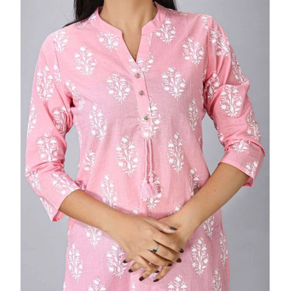 Roneclick Women's Casual 3/4 Sleeve Cotton Blend Printed Kurti (Pink)