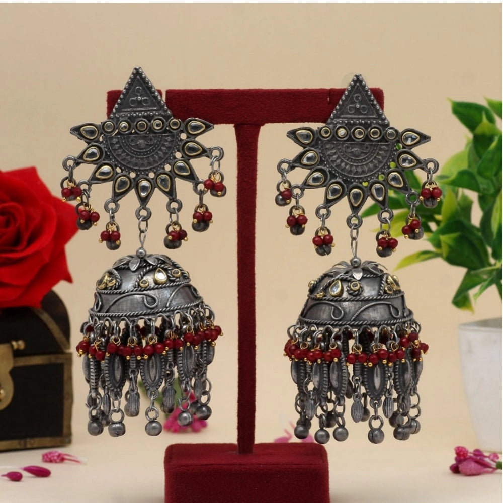 Roneclick Women's Maroon Color Oxidised Big Jhumka Earrings