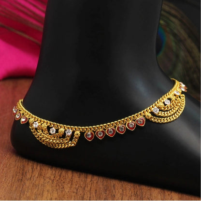 Roneclick Women's Maroon Color Rhinestone Anklets (Free Size: Upto 10&quot;)