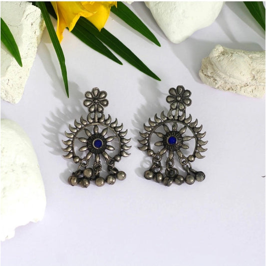 Roneclick Women's Blue Color Glass Stone Oxidised Earrings