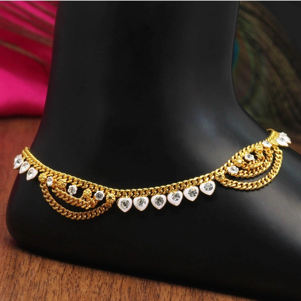 Roneclick Women's White Color Rhinestone Anklets (Free Size: Upto 10&quot;)