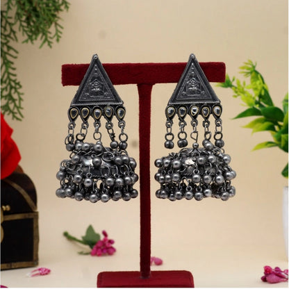 Roneclick Women's Silver Color Oxidised Big Jhumka Earrings