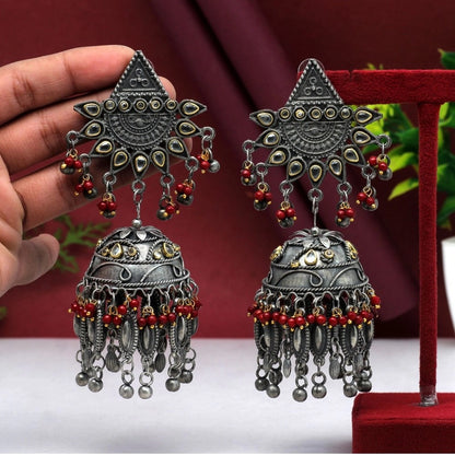 Roneclick Women's Maroon Color Oxidised Big Jhumka Earrings