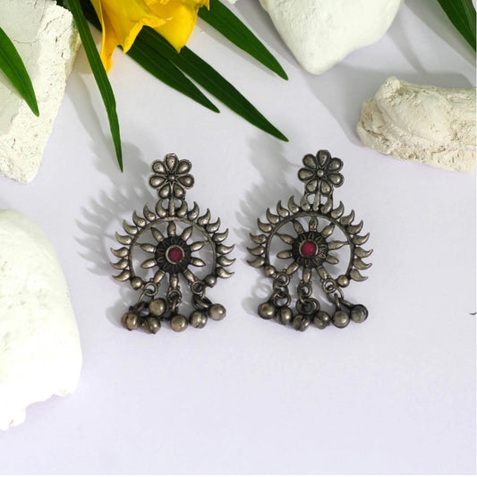 Roneclick Women's Pink Color Glass Stone Oxidised Earrings