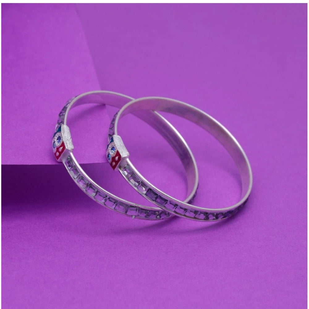 Roneclick Silver Color 1 Pair Of Oxidised Kids Bangles Size: 1.6