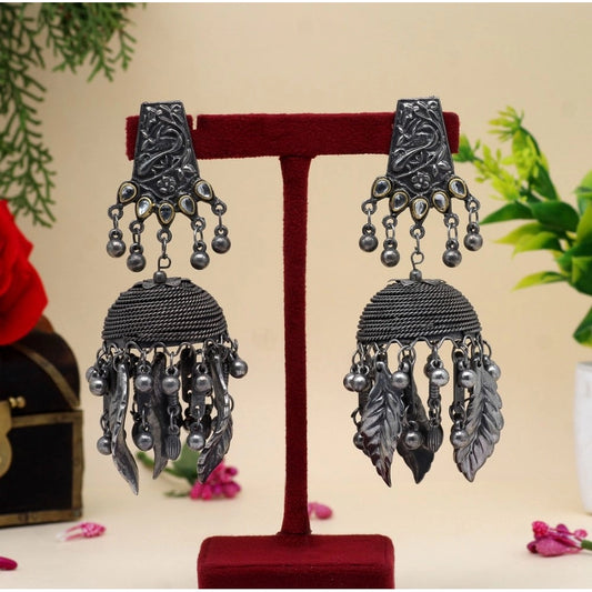 Roneclick Women's Silver Color Oxidised Big Jhumka Earrings