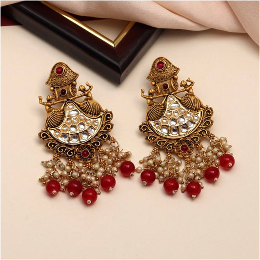 Roneclick Women's Maroon Color Kundan Earrings