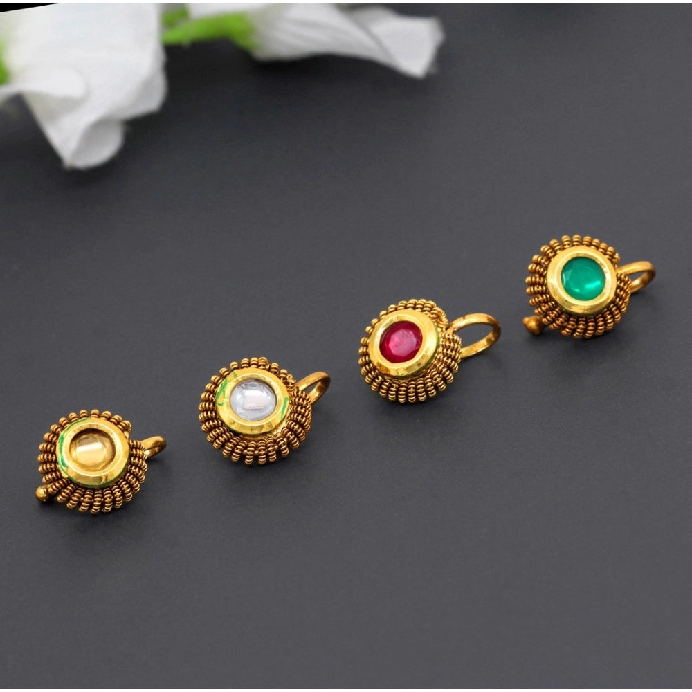 Roneclick Women's Multi Color Kundan Nose Pin Combo Of 4 Pieces