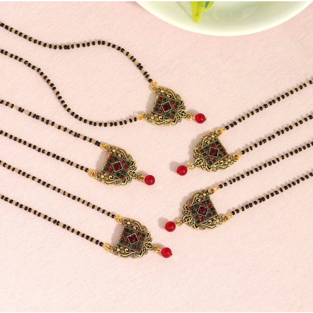 Roneclick Women's Maroon &amp; Green Color 5 Piece Of Mangalsutra Combo