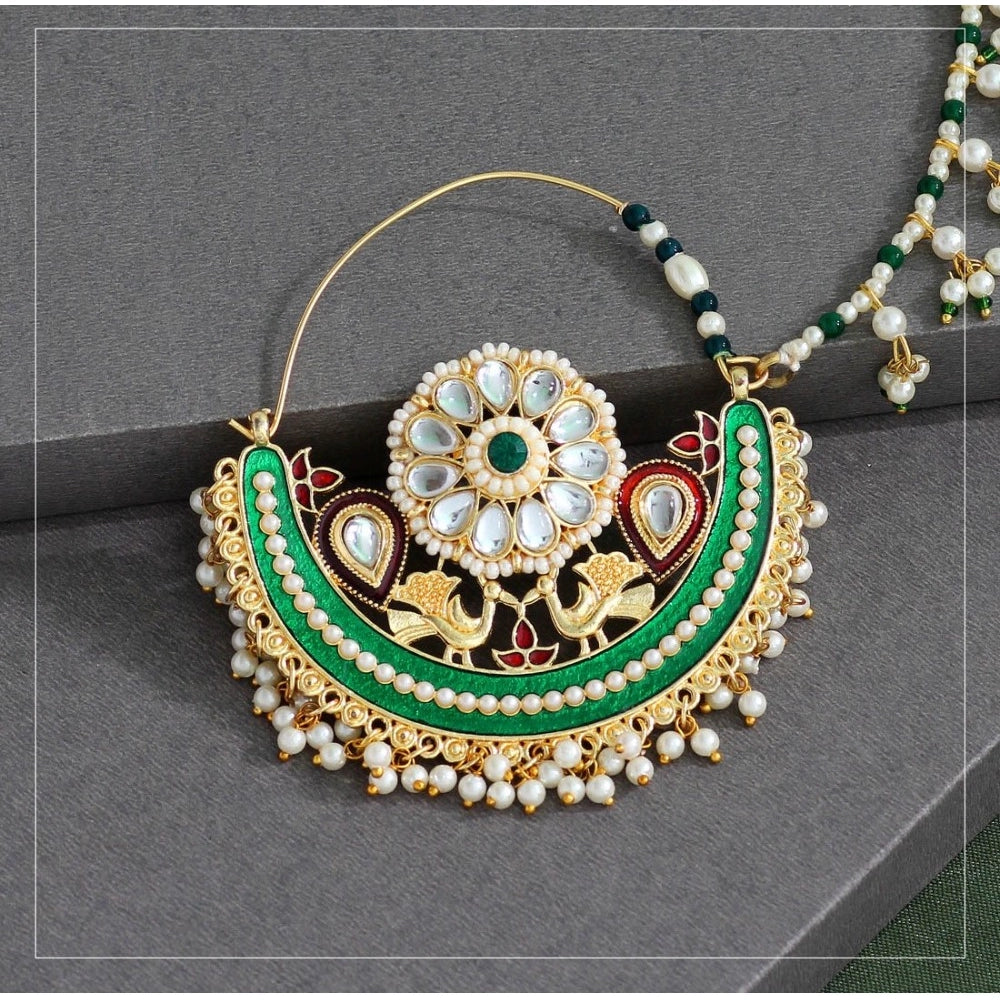 Roneclick Women's Green Color Kundan &amp; Beads Nose Nath