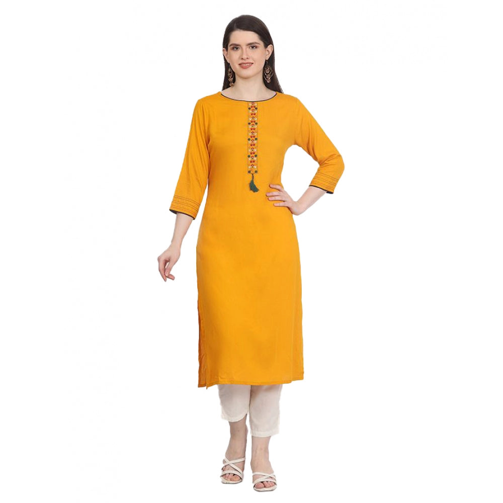 Roneclick Women's Casual 3/4 Sleeve Viscose Rayon Printed Kurti (Yellow)