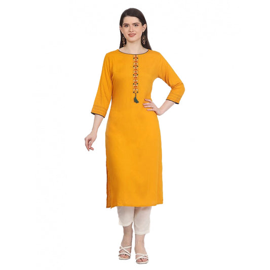 Roneclick Women's Casual 3/4 Sleeve Viscose Rayon Printed Kurti (Yellow)