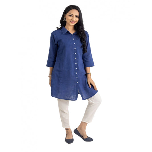 Roneclick Women's Casual 3/4 Sleeve Viscose Rayon Solid Kurti (Light Blue)