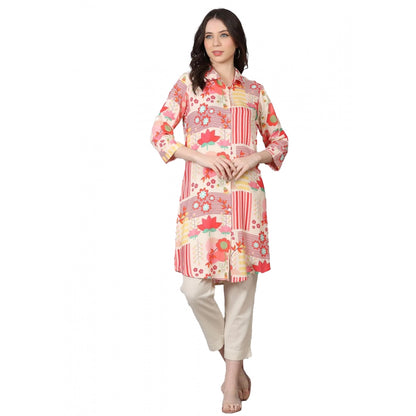 Roneclick Women's Casual 3/4 Sleeve Viscose Rayon Printed Kurti (Pink)